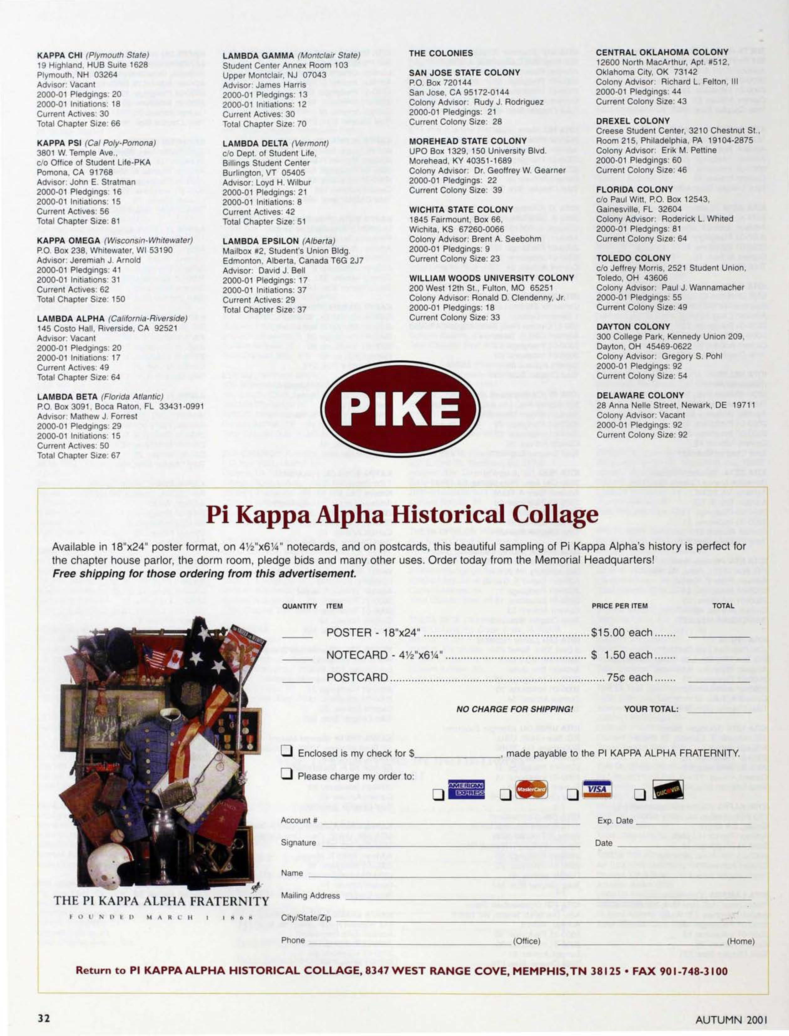 Pi Kappa Alpha Historical Collage Advertisement, Autumn 2001